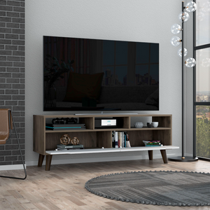 Tv Stand 2.0 For TV´s up 52" Bull, Three Open Shelves,Two Drawers, Dark Brown / White Finish