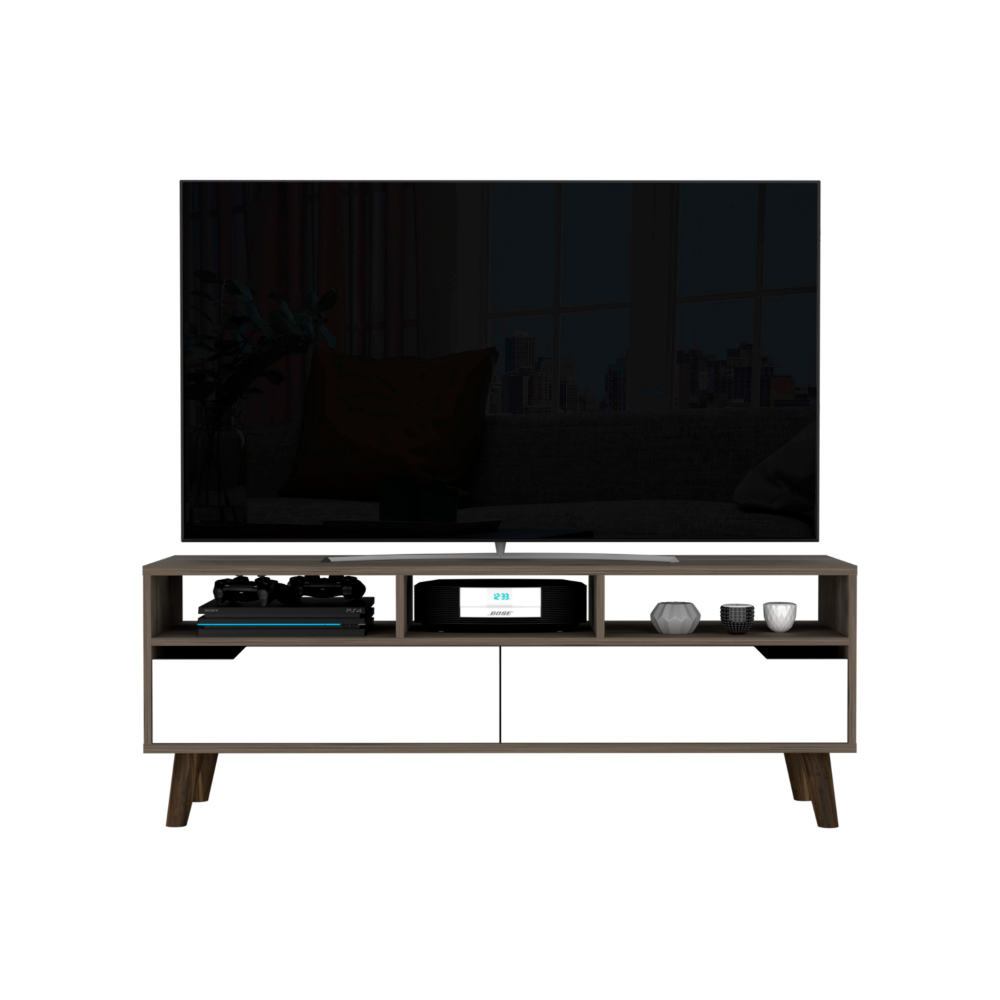 Tv Stand 2.0 For TV´s up 52" Bull, Three Open Shelves,Two Drawers, Dark Brown / White Finish