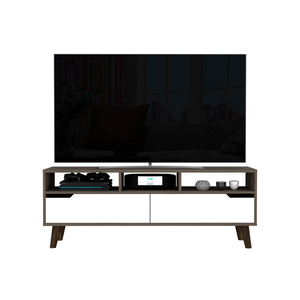 Tv Stand 2.0 For TV´s up 52" Bull, Three Open Shelves,Two Drawers, Dark Brown / White Finish