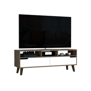 Tv Stand 2.0 For TV´s up 52" Bull, Three Open Shelves,Two Drawers, Dark Brown / White Finish