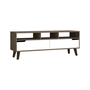 Tv Stand 2.0 For TV´s up 52" Bull, Three Open Shelves,Two Drawers, Dark Brown / White Finish