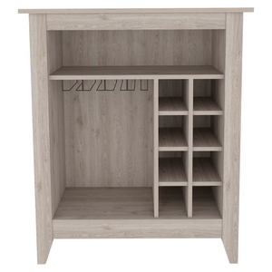 Bar Cabinet Castle, One Open Shelf, Six Wine Cubbies, Light Gray Finish