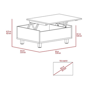 Lift Top Coffee Annapolis, Storage Compartment, White / Light Oak Finish