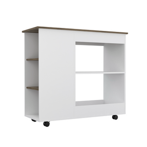 Kitchen Cart Kamizaze, Two Storage Shelves, Four Casters, Three Side Shelves, White / Dark Brown Finish