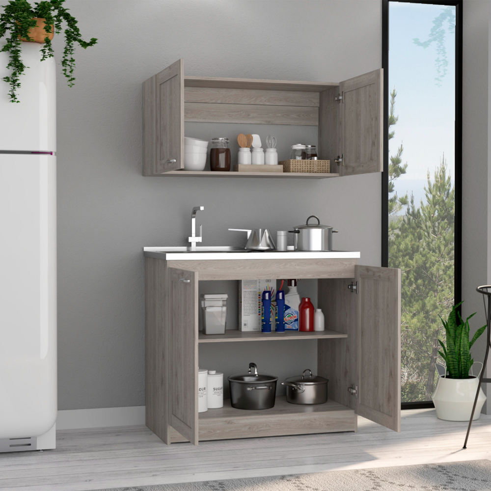 Cabinet Set Zeus, Two Shelves, Light Gray Finish