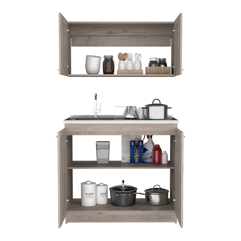 Cabinet Set Zeus, Two Shelves, Light Gray Finish