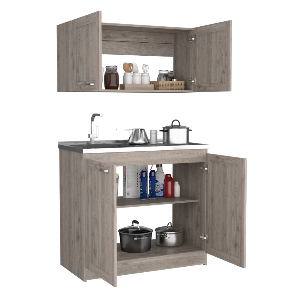 Cabinet Set Zeus, Two Shelves, Light Gray Finish