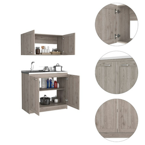 Cabinet Set Zeus, Two Shelves, Light Gray Finish