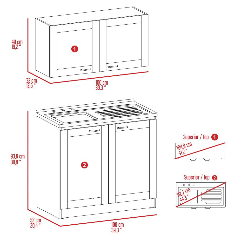 Cabinet Set Zeus, Two Shelves, Light Gray Finish