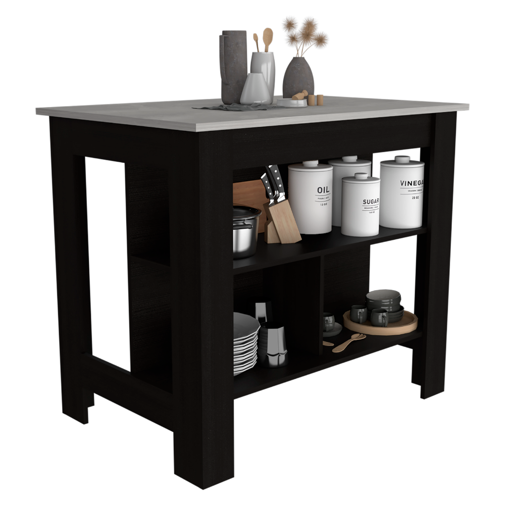 Kitchen Island Dozza, Kitchen, Black / Ibiza Marble Color Finish