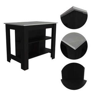 Kitchen Island Dozza, Kitchen, Black / Ibiza Marble Color Finish