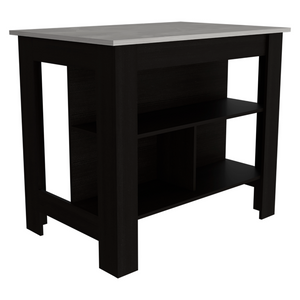 Kitchen Island Dozza, Kitchen, Black / Ibiza Marble Color Finish