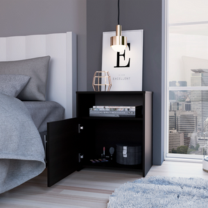 Nightstand Cuarzz, One Cabinet, Black Wengue Finish