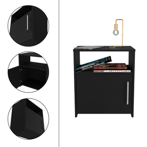 Nightstand Cuarzz, One Cabinet, Black Wengue Finish