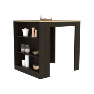 Kitchen Counter Dining Table Toledo, Three Side Shelves, Black Wengue / Pine Finish