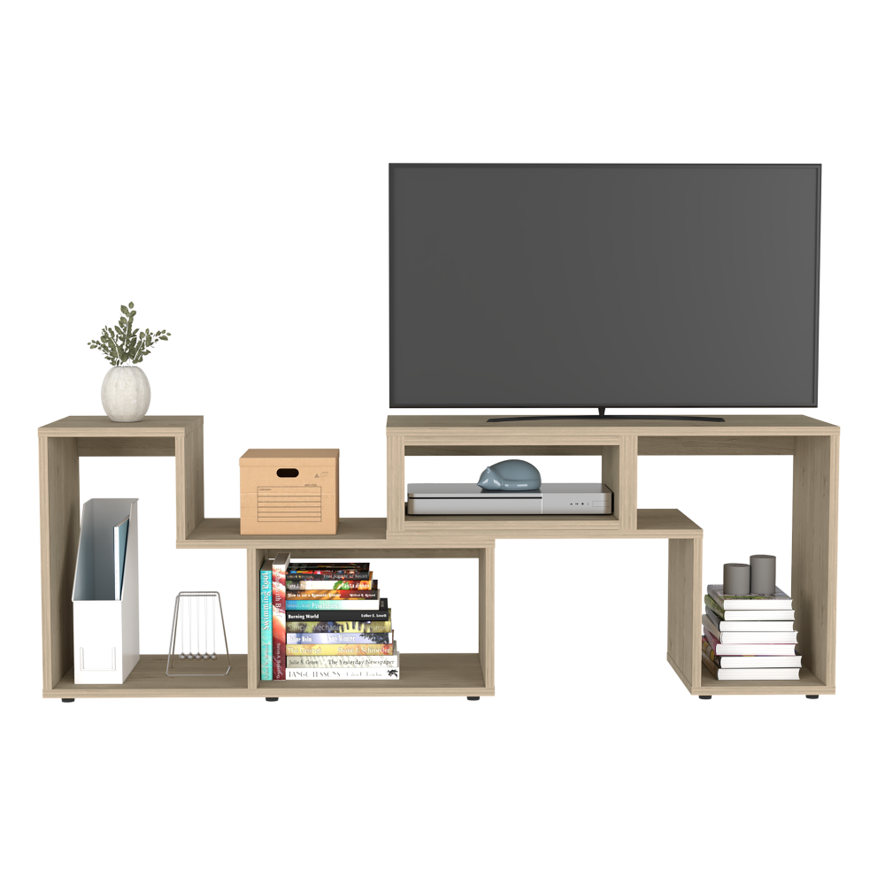 Extendable TV Stand Houston, Multiple Shelves, Light Pine Finish