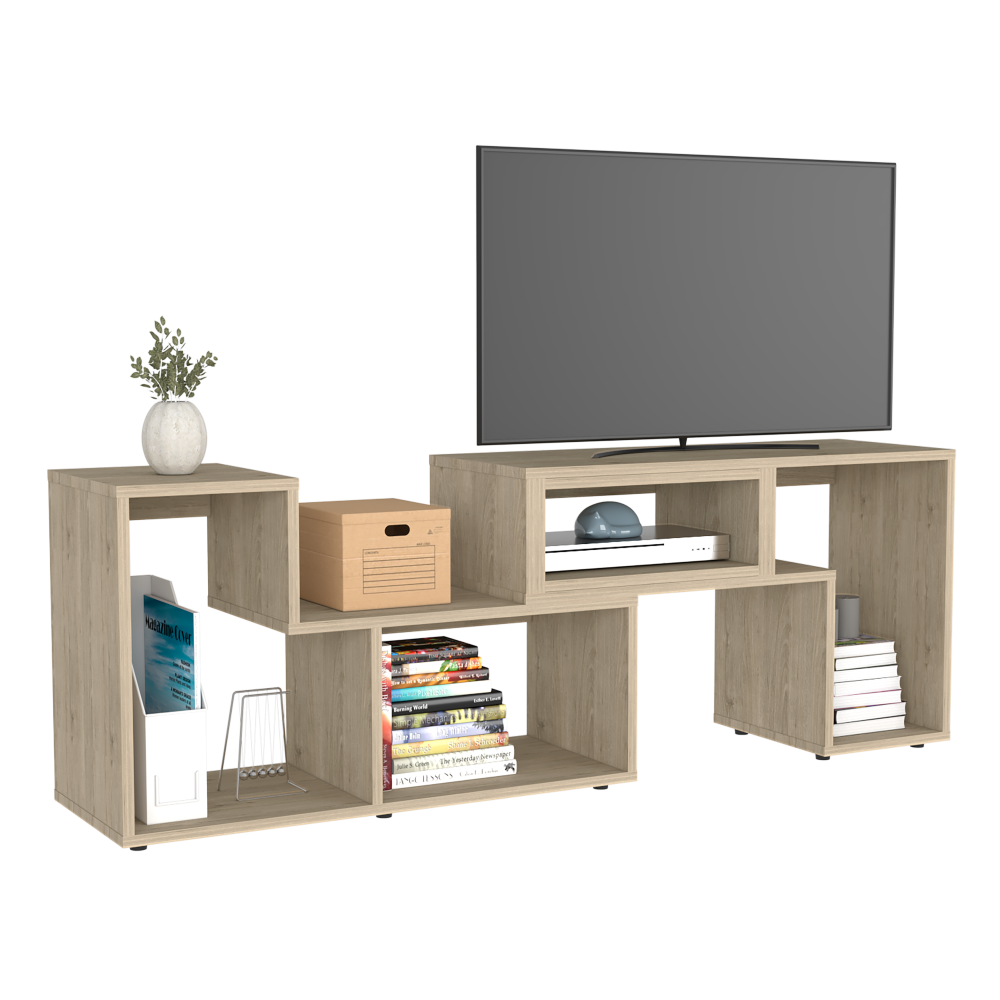 Extendable TV Stand Houston, Multiple Shelves, Light Pine Finish