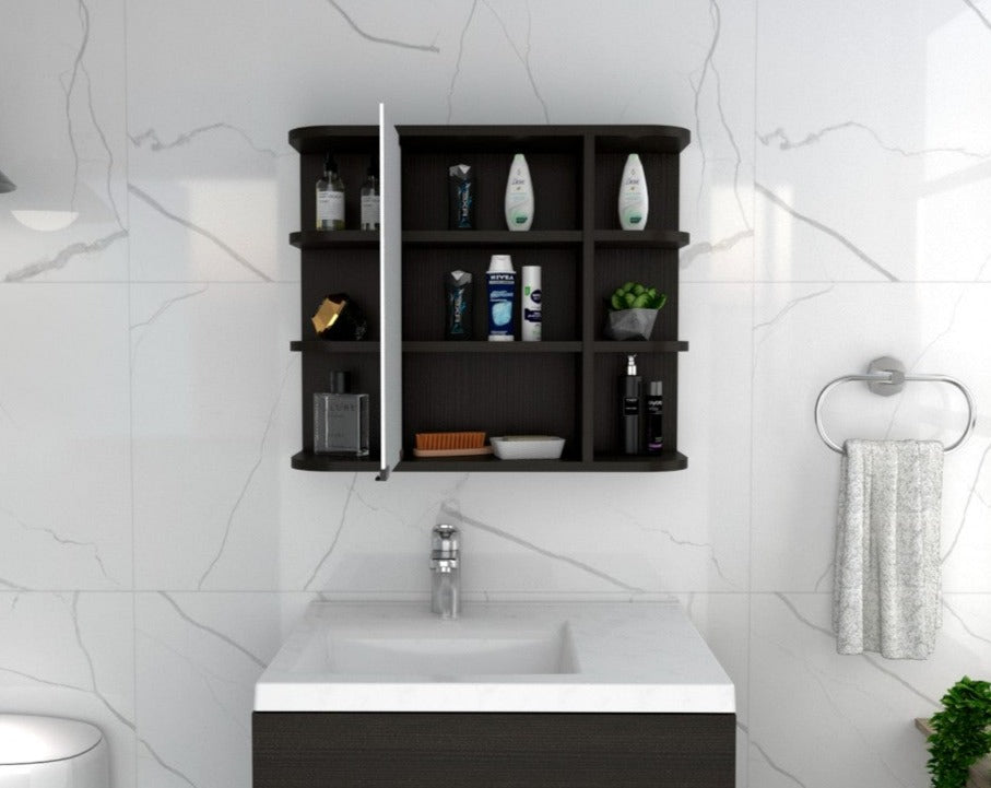 Medicine Cabinet Milano,Six External Shelves Mirror, Black Wengue Finish