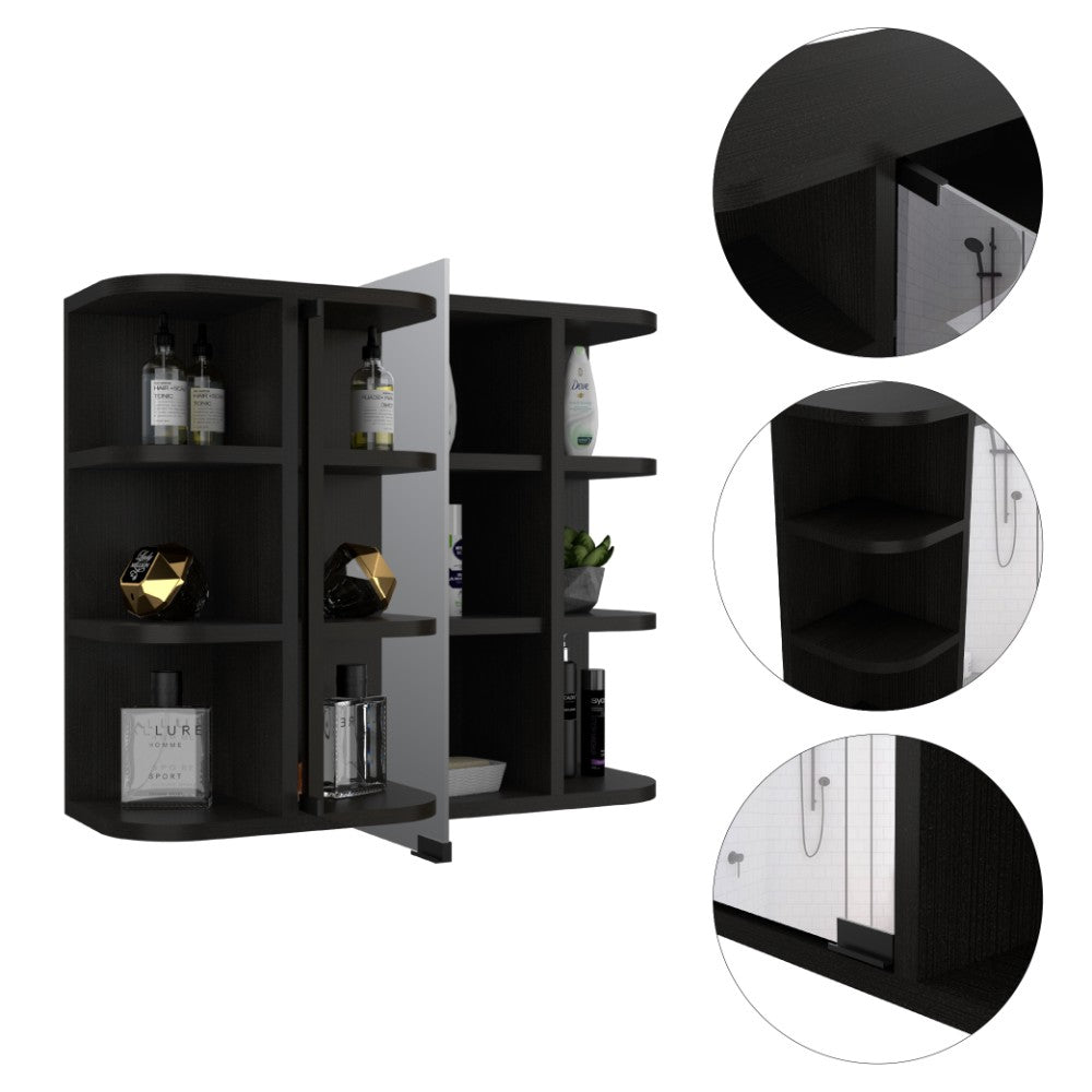 Medicine Cabinet Milano,Six External Shelves Mirror, Black Wengue Finish