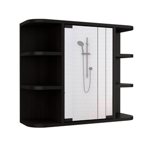 Medicine Cabinet Milano,Six External Shelves Mirror, Black Wengue Finish