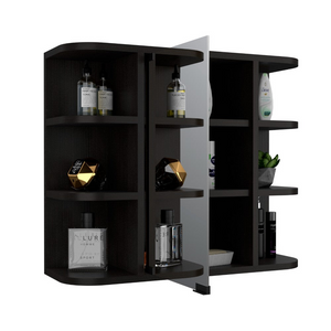 Medicine Cabinet Milano,Six External Shelves Mirror, Black Wengue Finish