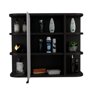 Medicine Cabinet Milano,Six External Shelves Mirror, Black Wengue Finish