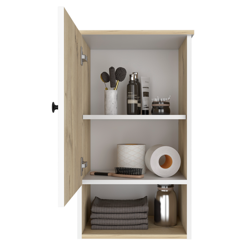 Medicine Cabinet Porto, Two Internal Shelves, Light Oak / White Finish