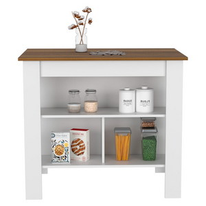 Kitchen Island Dozza, Three Shelves, White / Walnut Finish