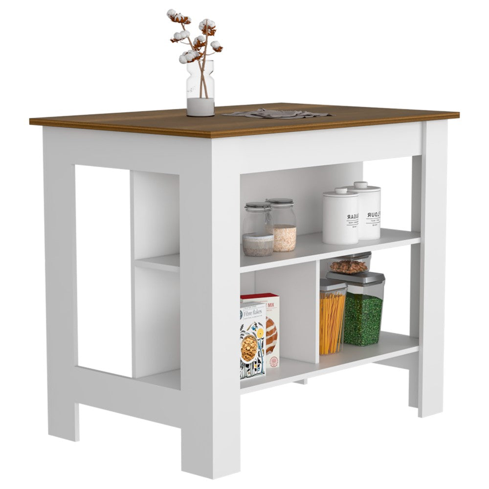 Kitchen Island Dozza, Three Shelves, White / Walnut Finish