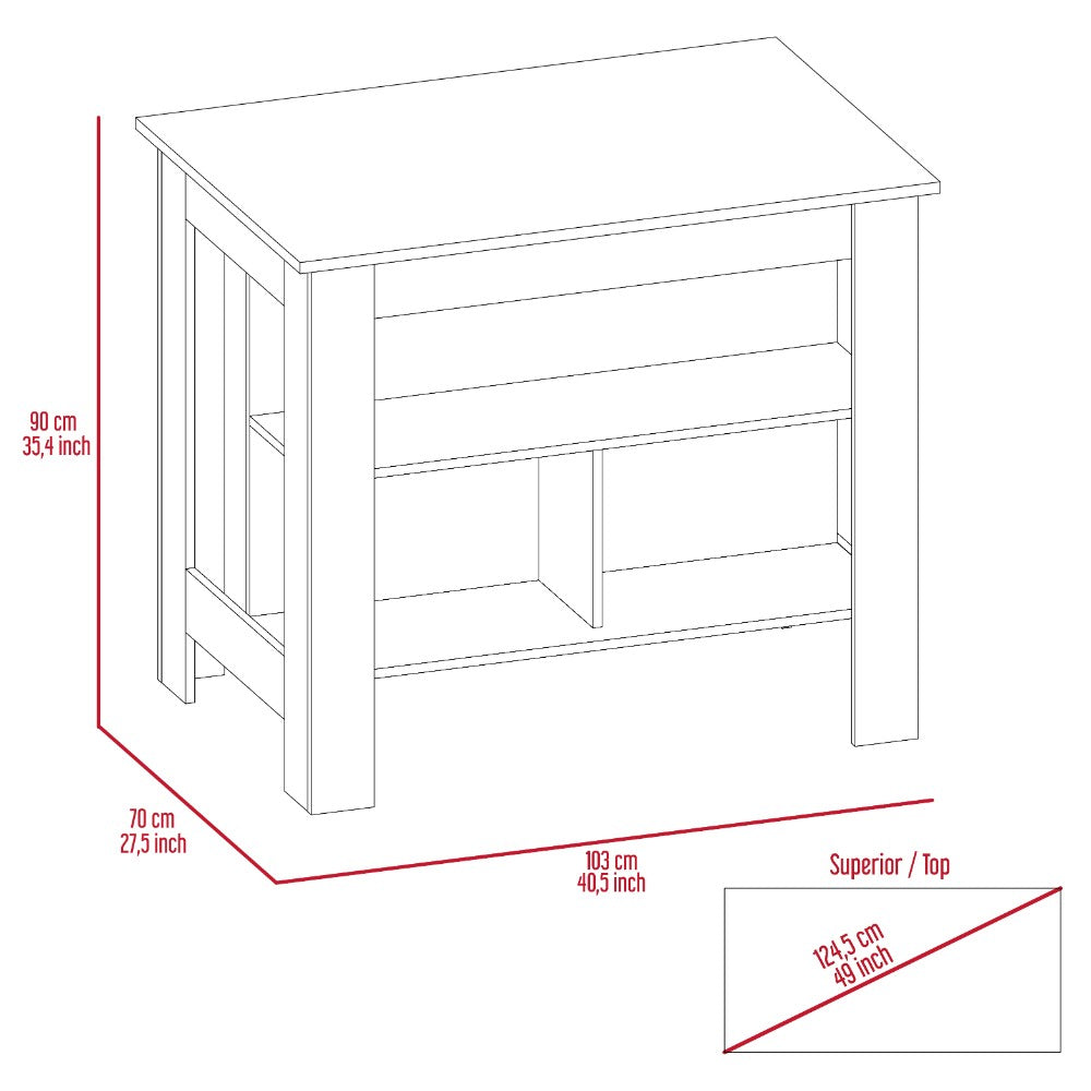 Kitchen Island Dozza, Three Shelves, White / Walnut Finish