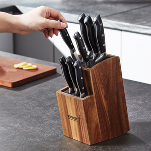 VEVOR Universal Knife Holder, Acacia Wood Knife Block Without Knives, Two-Tier Knife Storage Stand with PP Brush, Extra Large Multifunctional Wooden Knife Organizer, Knife Rack for Kitchen Counter