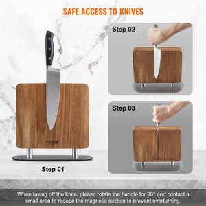 VEVOR Magnetic Knife Block, 10 inch Home Kitchen Knife Holder, Double Sided Magnetic Knife Stand, Multifunctional Storage Acacia Wood Knives Rack, Cutlery Display Organizer for Knives, Utensils, Tools