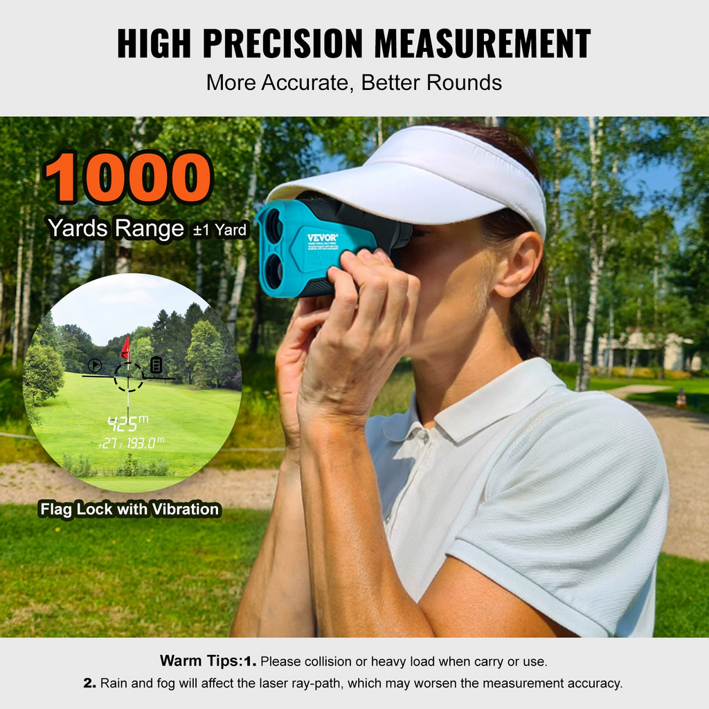 VEVOR Golf Rangefinder, 1000 Yards Laser Golfing Hunting Range Finder, 6X Magnification Distance Measuring, Golfing Accessory with External Magnet Mount, High-Precision Flag Lock, Slope, and Batteries