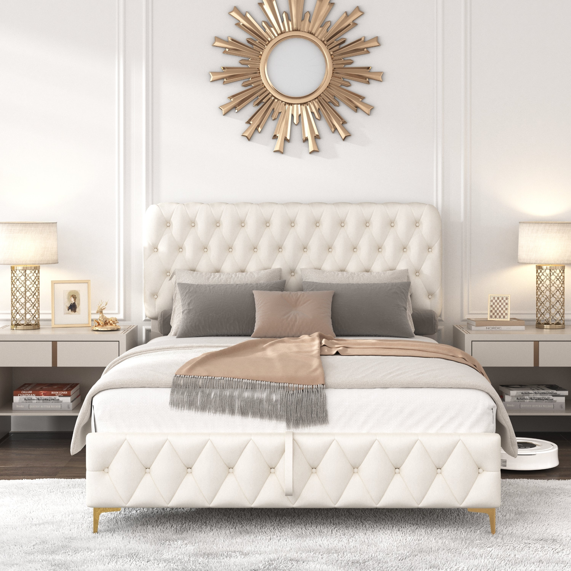 Queen Platform Bed Frame With pneumatic hydraulic function, Velvet Upholstered Bed with Deep Tufted Buttons, Lift up storage bed With Hidden Underbed Oversized Storage, BEIGE