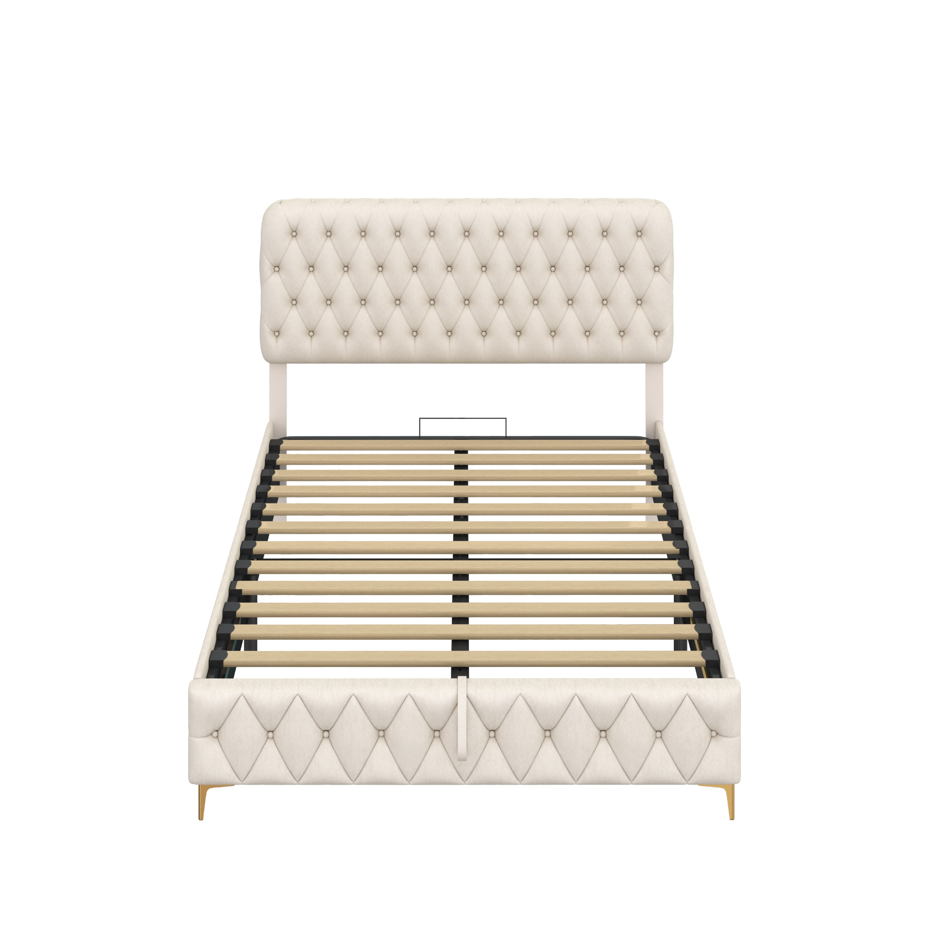 Queen Platform Bed Frame With pneumatic hydraulic function, Velvet Upholstered Bed with Deep Tufted Buttons, Lift up storage bed With Hidden Underbed Oversized Storage, BEIGE