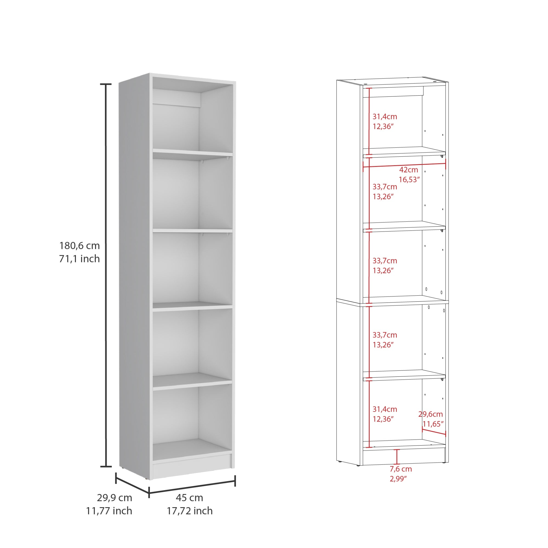 Benzoni Slim 2 Piece Living Room Set with 2 Bookcases, White Finish