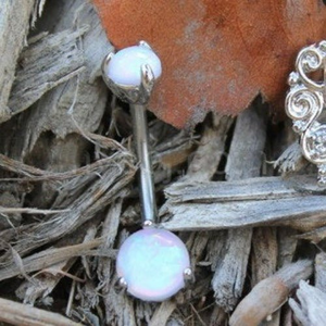 316L Stainless Steel 2-in-1 Prong Set Synthetic Opal Ornate Navel Ring