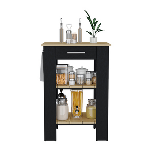 Kitchen Island 23 Inches Dozza with Single Drawer and Two-Tier Shelves, Black Wengue / Light Oak Finish