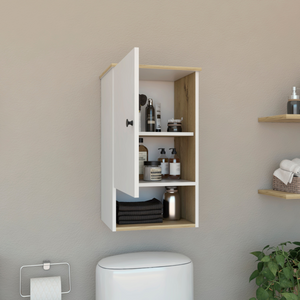 Medicine Cabinet Porto, Two Internal Shelves, Light Oak / White Finish