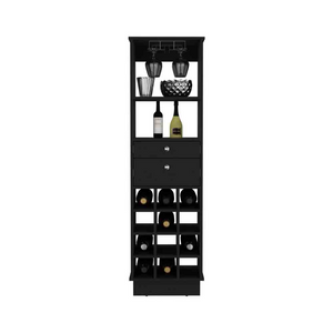 Bar Cabinet Bureck, Two Drawers, Twelve Wine Cubbies, Black Wengue Finish