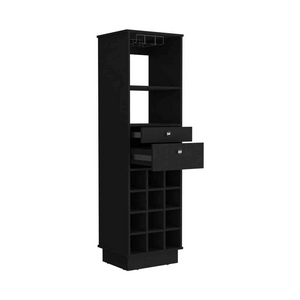 Bar Cabinet Bureck, Two Drawers, Twelve Wine Cubbies, Black Wengue Finish