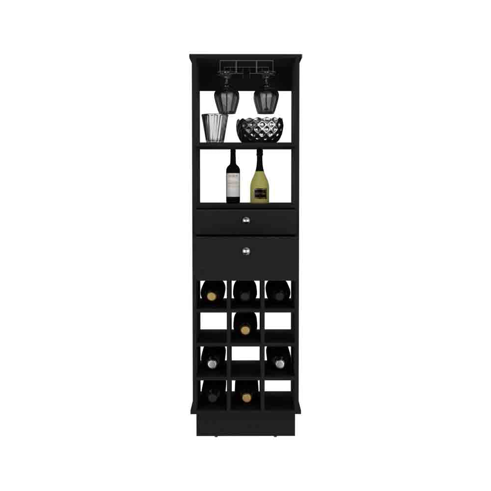 Bar Cabinet Bureck, Two Drawers, Twelve Wine Cubbies, Black Wengue Finish