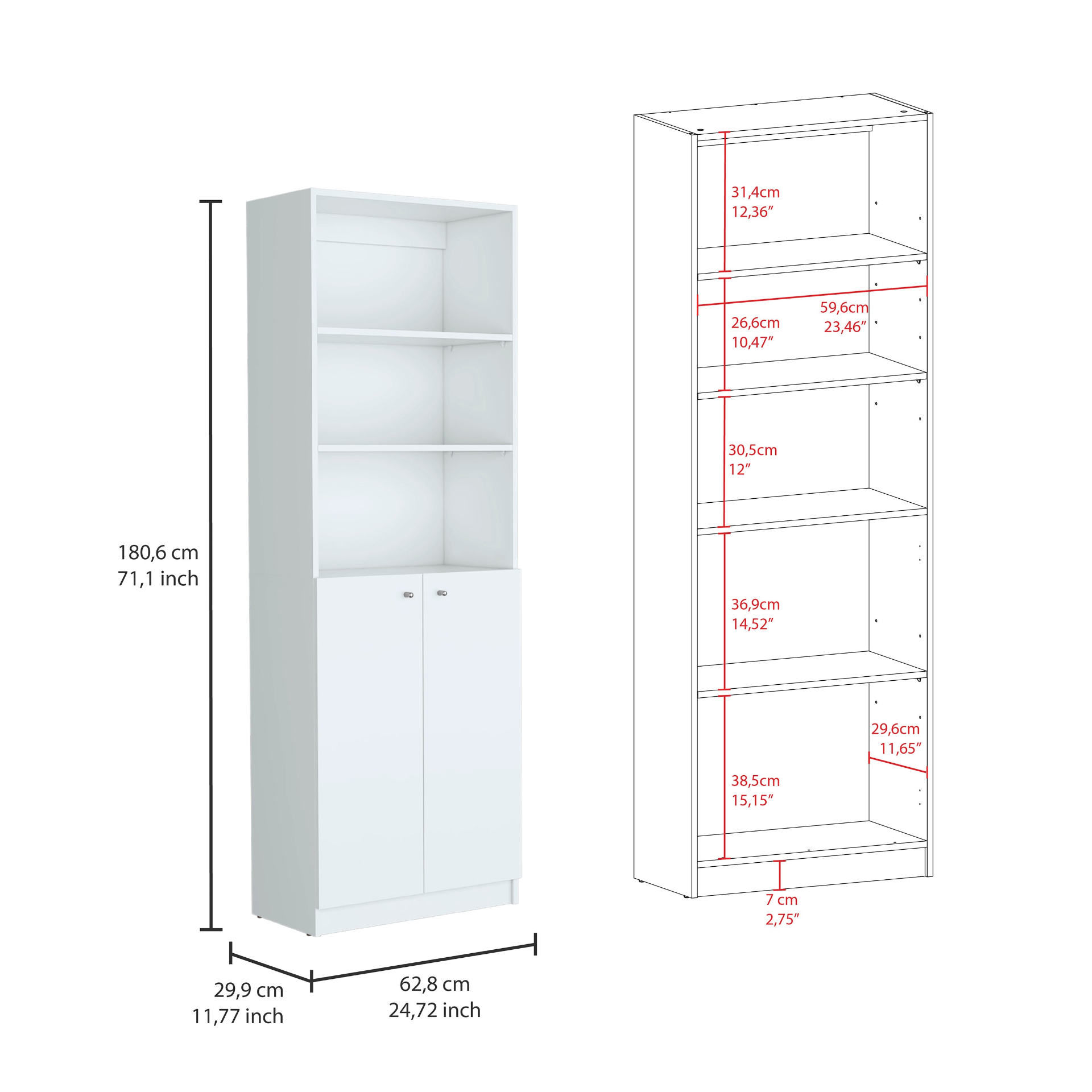 Cedar 2 Piece Living Room Set with 2 Bookcases, White Finish