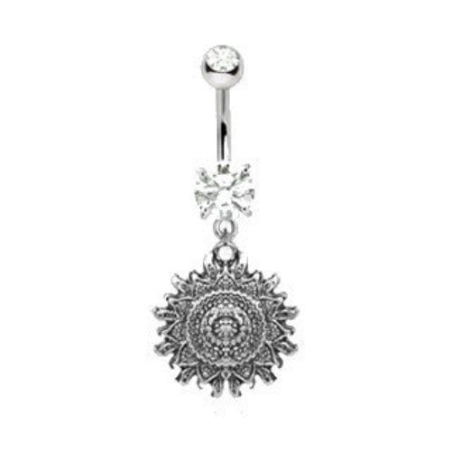 316L Stainless Steel Antique Polynesian Sun Dangle Navel Ring