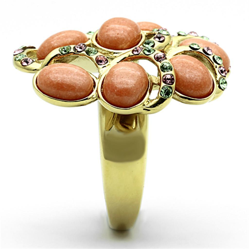 Gold (Ion Plating) Stainless Steel Ring with Synthetic Coral in Orange