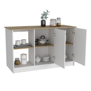Coral Kitchen Island, Two Cabinets, Four Open Shelves