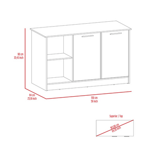 Coral Kitchen Island, Two Cabinets, Four Open Shelves