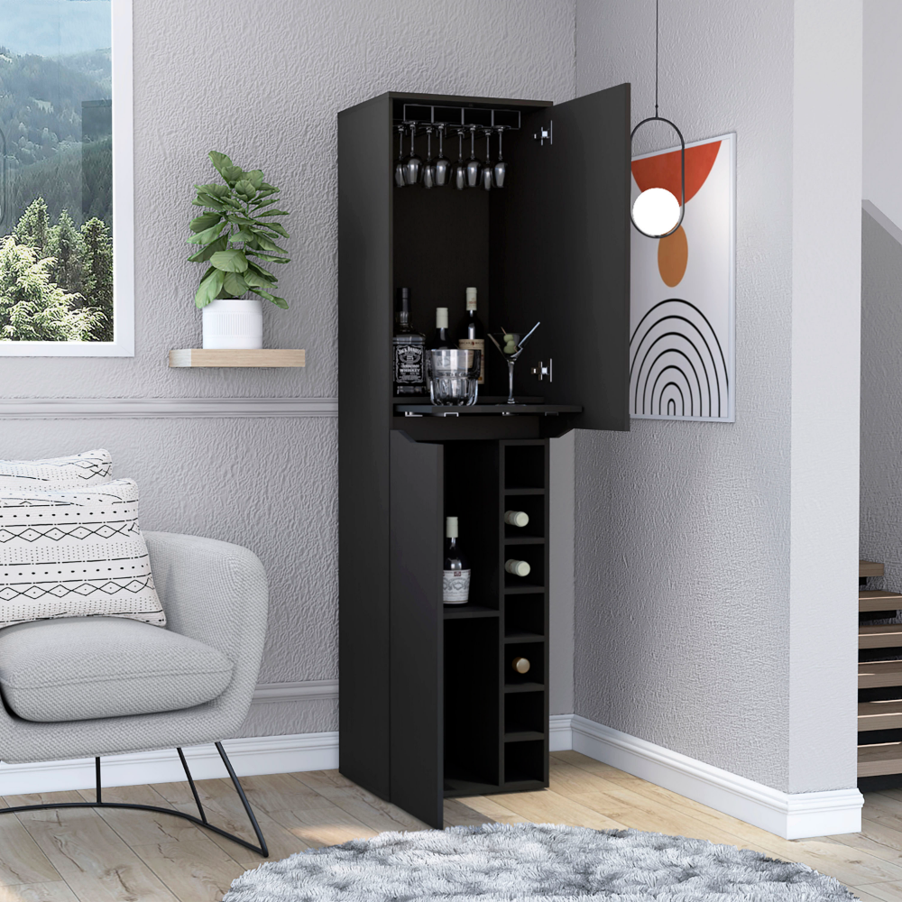 Haora Tall Bar Double Door Cabinet, Seven Wine Cubbies, One Mobile Shelf, Two Interior Shelves