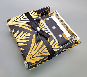 42-Pc Stationery Gift Box Set with Reusable Desktop Organizer Box (Black & Gold Geometric)