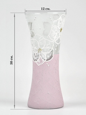 White flowers on ligth pink glass vase for flowers | Painted Art Glass Oval Vase | Table vase 12 inch | Interior Design | Home Decor